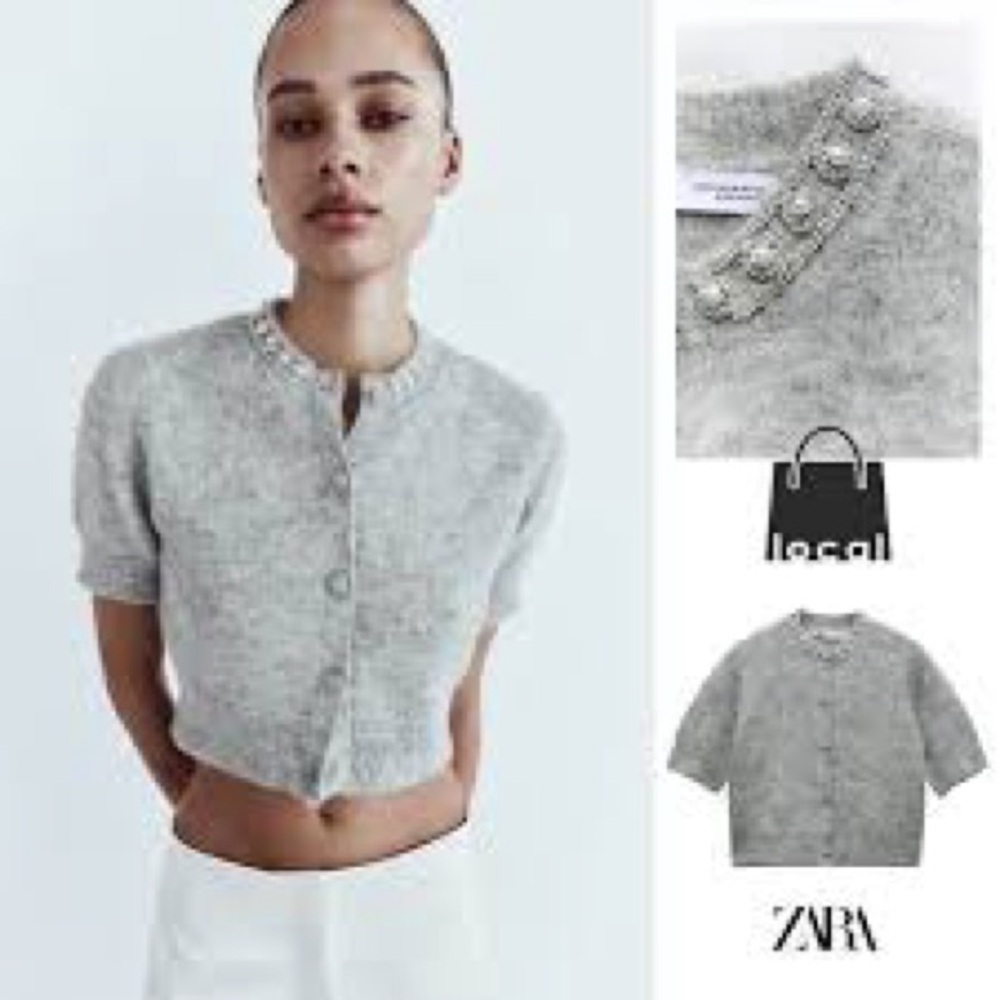 Zara Gray Cropped Cardigan Sweater